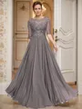 A-line Bateau 1/2 Sleeves Appliques Lace Floor-Length Chiffon Mother of the Bride Dress