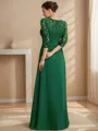 A-line Scoop 3/4 Sleeves Appliques Lace Floor-Length Chiffon Mother of the Bride Dress