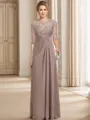 A-line Bateau 1/2 Sleeves Appliques Lace Floor-Length Chiffon Mother of the Bride Dress