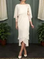 Sheath Bateau 3/4 Sleeves Ruffles Tea-Length Chiffon Mother of the Bride Dress