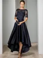 A-line Bateau 1/2 Sleeves Appliques Lace Ankle-Length Satin Mother of the Bride Dress