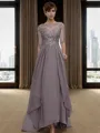 A-line Bateau 1/2 Sleeves Appliques Lace Asymmetrica Chiffon Mother of the Bride Dress