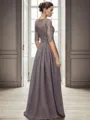 A-line Bateau 1/2 Sleeves Appliques Lace Asymmetrica Chiffon Mother of the Bride Dress