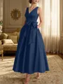 A-line V-neck Ruffles Ankle-Length Satin Satin Mother of the Bride Dress