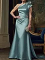 Sheath One-Shoulder Pleated Court Train Satin Mother of the Bride Dress