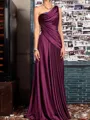 A-line One-Shoulder Pleated Floor-Length Silk Like Satin Mother of the Bride Dress