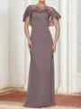 Sheath Bateau Short Sleeves Appliques Lace Floor-Length Chiffon Mother of the Bride Dress