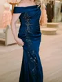 Sheath Off-the-Shoulder Appliques Lace Court Train Silk Like Satin Mother of the Bride Dress