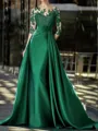 Sheath/Column Satin Scoop Long Sleeves Court Train Dress