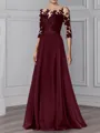 A-line/Princess Stretch Crepe Scoop Long Sleeves Floor-Length Dress