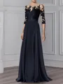 A-line/Princess Stretch Crepe Scoop Long Sleeves Floor-Length Dress