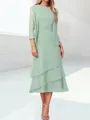 A-line Scoop Cascading Ruffles Tea-Length Chiffon Mother of the Bride Dress