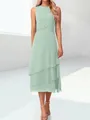 A-line Scoop Cascading Ruffles Tea-Length Chiffon Mother of the Bride Dress