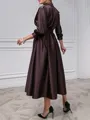 A-line V-neck 3/4 Sleeves Beading Tea-Length Silk Like Satin Mother of the Bride Dress