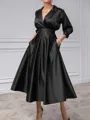 A-line V-neck 3/4 Sleeves Beading Tea-Length Silk Like Satin Mother of the Bride Dress