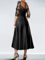 A-line Scoop 3/4 Sleeves Appliques Lace Tea-Length Silk Like Satin Mother of the Bride Dress