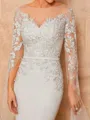 Sheath Scoop Long Sleeves Appliques Lace Sweep Train Stretch Crepe Mother of the Bride Dress