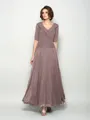 A-Line/Princess V-neck Ankle-Length Chiffon Mother of the Bride Dresses