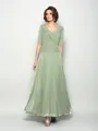 A-Line/Princess V-neck Ankle-Length Chiffon Mother of the Bride Dresses