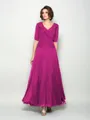 A-Line/Princess V-neck Ankle-Length Chiffon Mother of the Bride Dresses