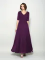 A-Line/Princess V-neck Ankle-Length Chiffon Mother of the Bride Dresses