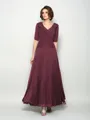 A-Line/Princess V-neck Ankle-Length Chiffon Mother of the Bride Dresses