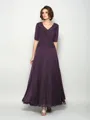 A-Line/Princess V-neck Ankle-Length Chiffon Mother of the Bride Dresses