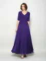 A-Line/Princess V-neck Ankle-Length Chiffon Mother of the Bride Dresses