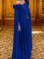 A-line Long Sleeves Flower Floor-Length Chiffon Corset Mother of the Bride Dress