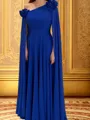 A-line Long Sleeves Flower Floor-Length Chiffon Corset Mother of the Bride Dress