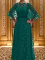 A-line Scoop 3/4 Sleeves Floor-Length Lace Mother of the Bride Dress