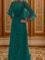 A-line Scoop 3/4 Sleeves Floor-Length Lace Mother of the Bride Dress