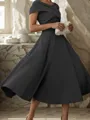 A-line Off-the-Shoulder Pleated Tea-Length Satin Corset Mother of the Bride Dress