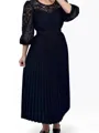 A-line Scoop 3/4 Sleeves Appliques Lace Ankle-Length Chiffon Mother of the Bride Dress