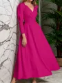 A-line V-neck Long Sleeves Pleated Ankle-Length Stretch Crepe Mother of the Bride Dress