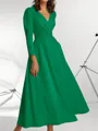 A-line V-neck Long Sleeves Pleated Ankle-Length Stretch Crepe Mother of the Bride Dress