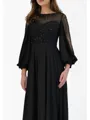 A-line Scoop Long Sleeves Beading Floor-Length Chiffon Corset Mother of the Bride Dress