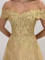 A-line Off-the-Shoulder Appliques Lace Floor-Length Lace Corset Mother of the Bride Dress