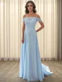 A-line/Princess Chiffon Off the Shoulder Sleeveless Sweep Train Mother of the Bride Dress