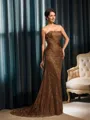Sheath/Column Strapless Court Train Silk like Satin Mother of the Bride Dresses
