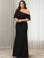 Sheath/Column Stretch Crepe One Shoulder 1/2 Sleeves Floor-Length Mother of the Bride Dress