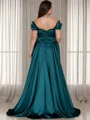 Sheath/Column Silk like Satin Off the Shoulder Sleeveless Sweep Train Leg Slit Mother of the Bride Dress