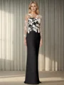 Sheath/Column Stretch Crepe Scoop Long Sleeves Floor-Length Mother of the Bride Dress