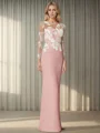 Sheath/Column Stretch Crepe Scoop Long Sleeves Floor-Length Mother of the Bride Dress