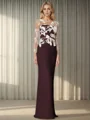 Sheath/Column Stretch Crepe Scoop Long Sleeves Floor-Length Mother of the Bride Dress