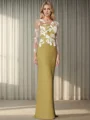 Sheath/Column Stretch Crepe Scoop Long Sleeves Floor-Length Mother of the Bride Dress