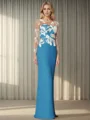 Sheath/Column Stretch Crepe Scoop Long Sleeves Floor-Length Mother of the Bride Dress