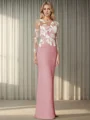 Sheath/Column Stretch Crepe Scoop Long Sleeves Floor-Length Mother of the Bride Dress