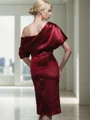 Sheath/Column Silk like Satin One Shoulder 1/2 Sleeves Knee-Length Mother of the Bride Dress