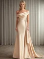 Sheath/Column Silk like Satin One Shoulder Sleeveless Floor-Length Mother of the Bride Dress